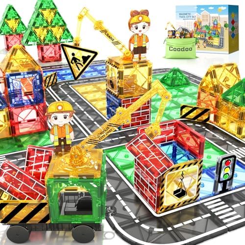 40 piece magnetic tiles road set with an extendable crane