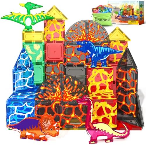 Lava dinosaur magnetic tiles volcano set